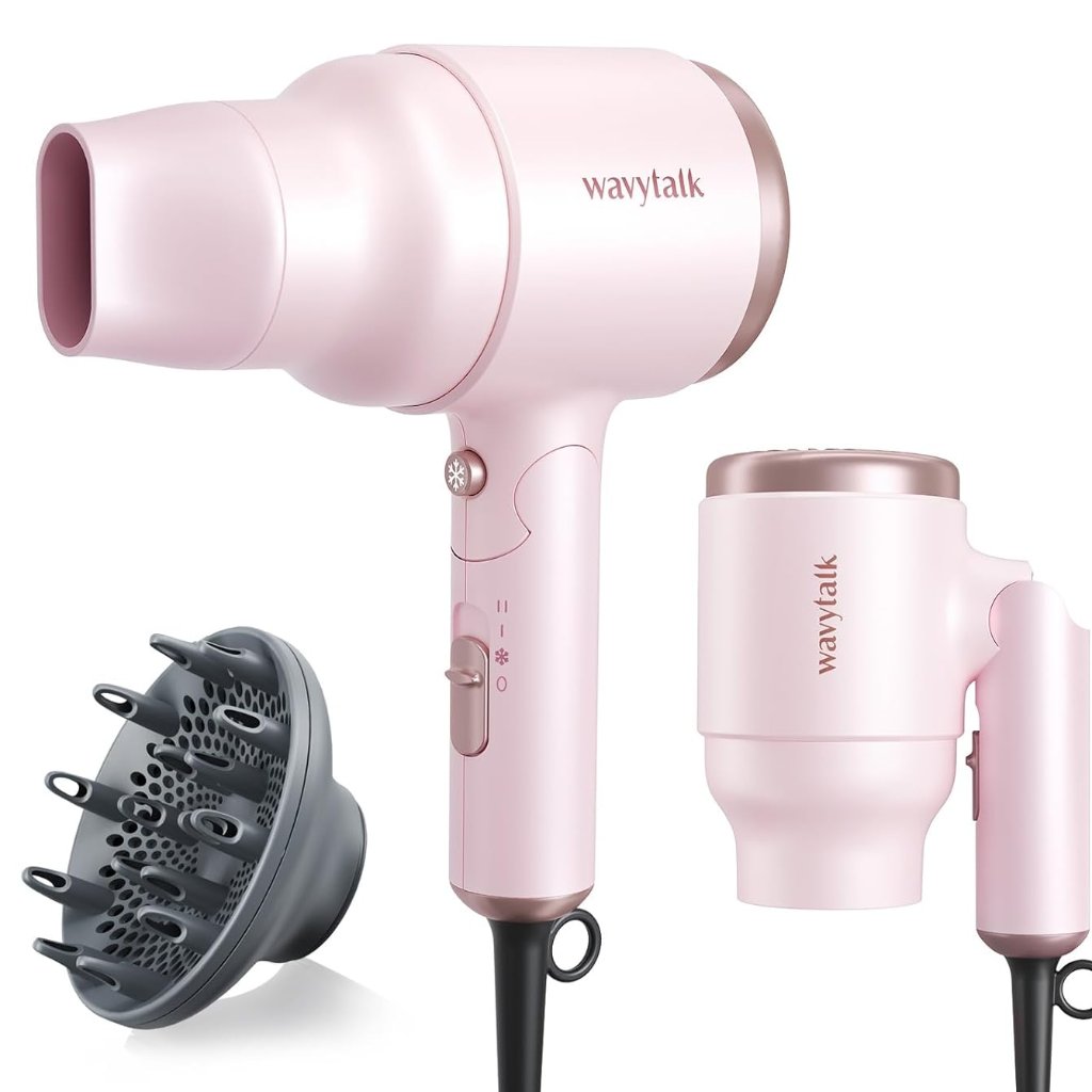 Folding Handle Hair Dryer With Diffuser  1600w Lightweight Travel Essential